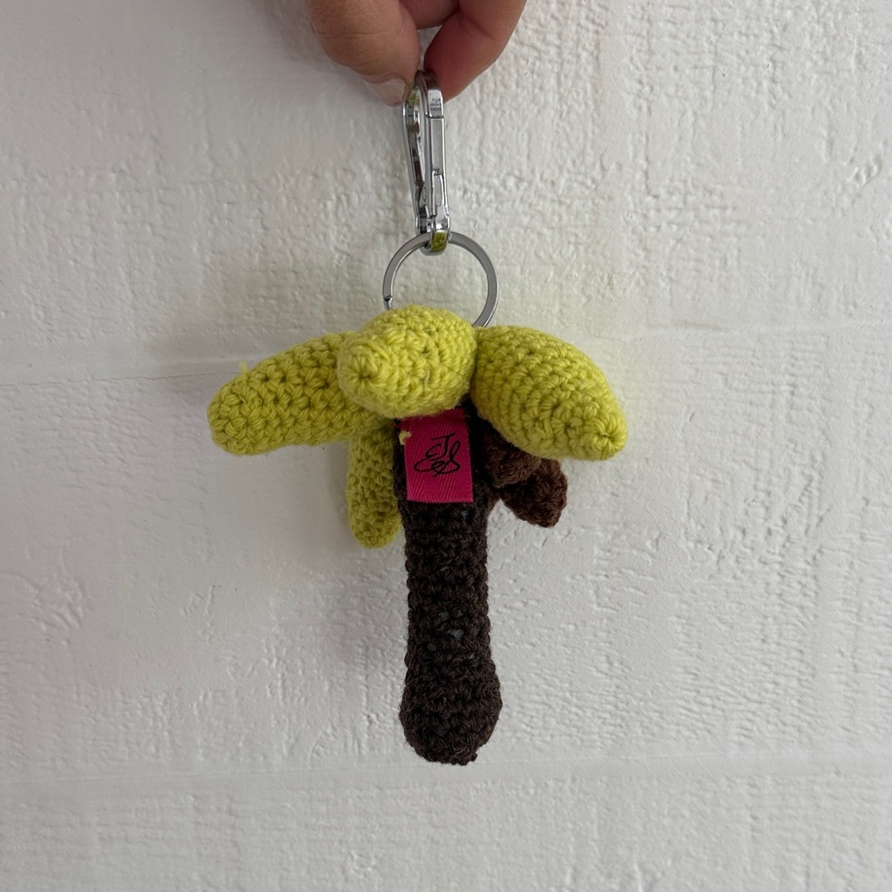 Elder Statesman Crocheted Palm Tree Keychain/Bagcharm - Lime & Brown